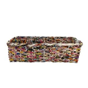 Recycled Magazines Woven Basket 3-Compartment Organizer Colorful 12in